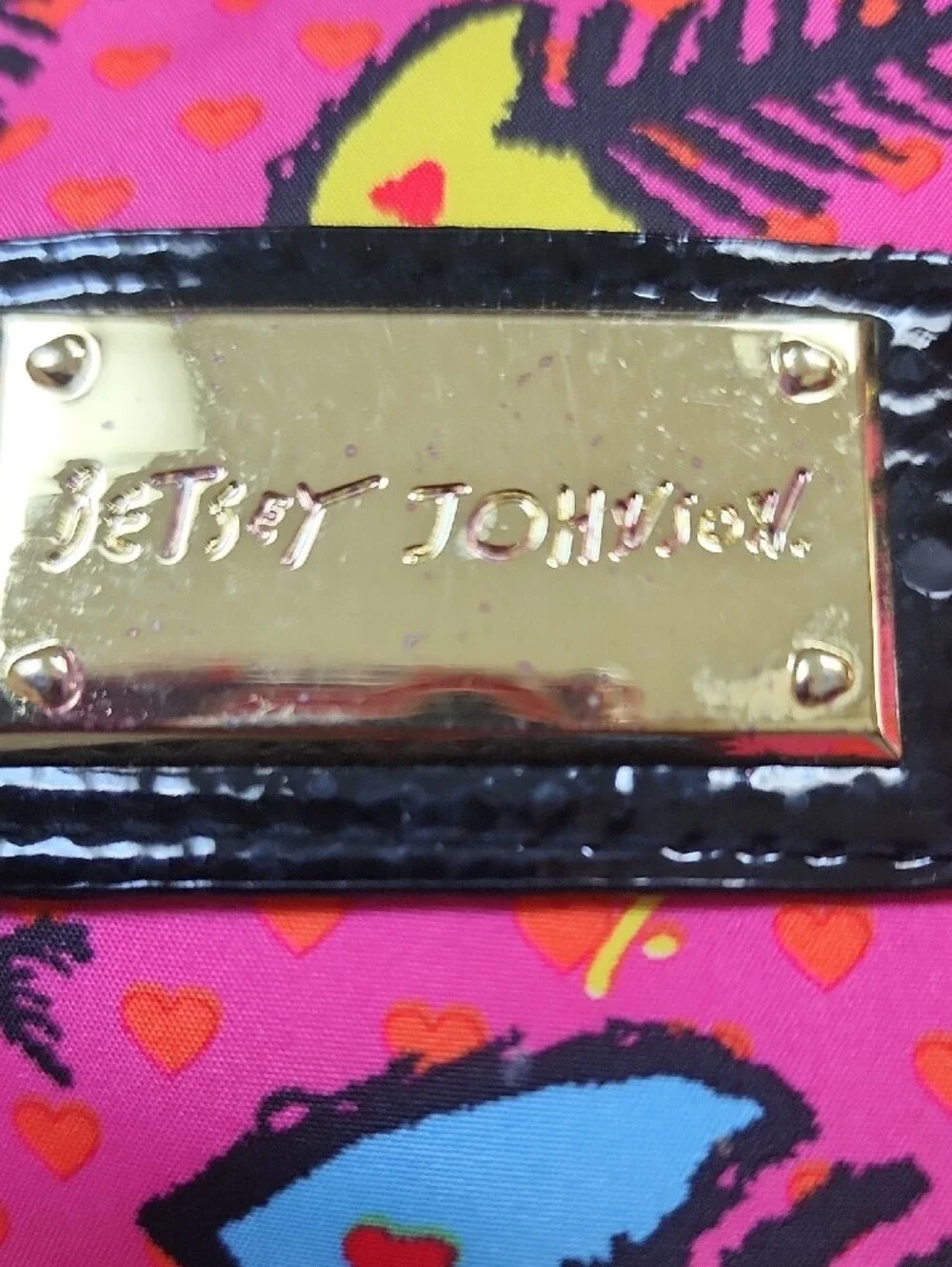 Betsey Johnson Pink & Yellow Fishbone Cosmetic Case